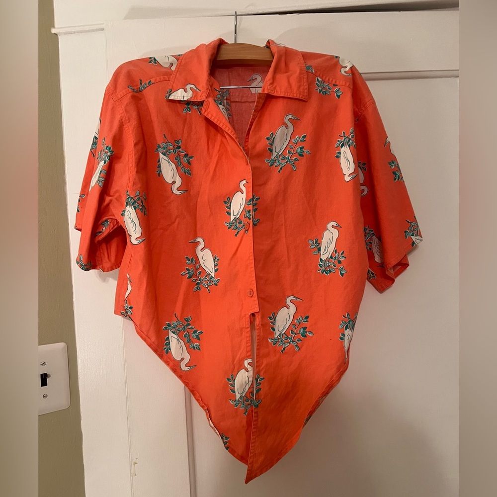 VTG Pink Button Down Shirt with Birds